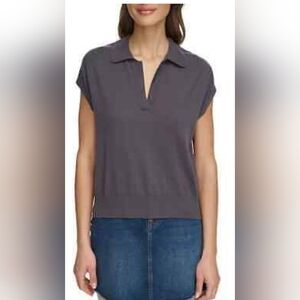 DKNY Ladies Sleeveless Collared Sweater XXL GRAY